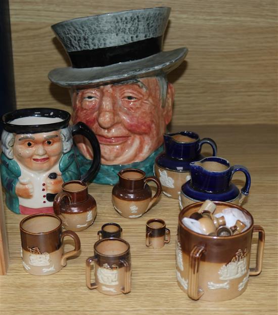 A collection of Royal Doulton miniature jugs and tygs, etc